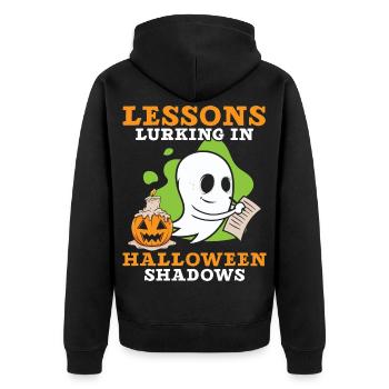 Lektionen, die in den Schatten von Halloween lauer - Unisex Premium Bio Zip Hoodie - Schwarz - Hinten - Nico (187cm)