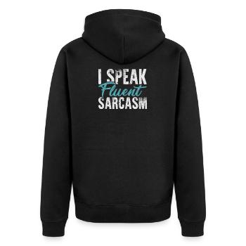 Sarkasmus - Unisex Premium Bio Zip Hoodie - Schwarz - Hinten - Nico (187cm)