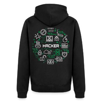 Hacker - Unisex Premium Bio Zip Hoodie - Schwarz - Hinten - Nico (187cm)