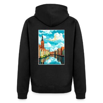 Danzig Polnische Ostseeküste Polen Reiseplakat - Unisex Premium Bio Zip Hoodie - Schwarz - Hinten - Nico (187cm)