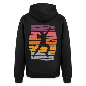 Bouldern Bergsteiger Boulder Klettern - Unisex Premium Bio Zip Hoodie - Schwarz - Hinten - Nico (187cm)