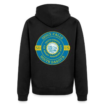 Sioux Falls South Dakota Flagge USA Souvenir Logo - Unisex Premium Bio Zip Hoodie - Schwarz - Hinten - Nico (187cm)