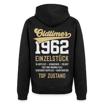 64. GEBURTSTAG OLDTIMER 1962 - Unisex Premium Bio Zip Hoodie - Schwarz - Hinten - Nico (187cm)
