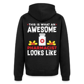 Awsome Apotheker - Unisex Premium Bio Zip Hoodie - Schwarz - Hinten - Nico (187cm)