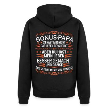 Bonus Papa - Unisex Premium Bio Zip Hoodie - Schwarz - Hinten - Nico (187cm)