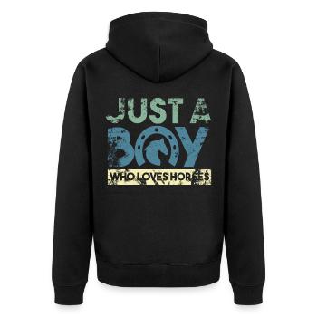 Reiter Junge Reiten Jungen - Unisex Premium Bio Zip Hoodie - Schwarz - Hinten - Nico (187cm)