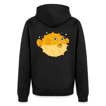 Kugelfisch - Unisex Premium Bio Zip Hoodie - Schwarz - Hinten - Nico (187cm)