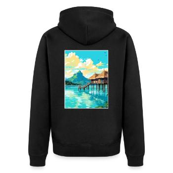 Bora Französisch-Polynesien Vintage Reiseposter WPA - Unisex Premium Bio Zip Hoodie - Schwarz - Hinten - Nico (187cm)
