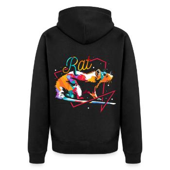 Schlaue Ratte Kanalisationsbewohner - Unisex Premium Bio Zip Hoodie - Schwarz - Hinten - Nico (187cm)