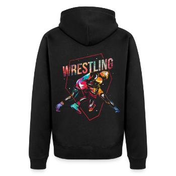 Geschmeidiger Ringkämpfer Bodenkampf - Unisex Premium Bio Zip Hoodie - Schwarz - Hinten - Nico (187cm)