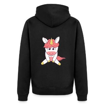 Angry Unicorn Wütendes Einhorn - Unisex Premium Bio Zip Hoodie - Schwarz - Hinten - Nico (187cm)
