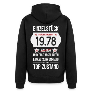 48. GEBURTSTAG 1978 EINZELSTÜCK PREISSCHILD - Unisex Premium Bio Zip Hoodie - Schwarz - Hinten - Nico (187cm)