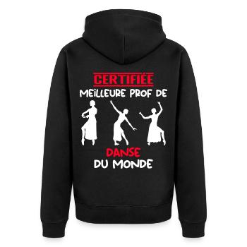 ZERTIFIZIERTER BESTER LEHRER - Unisex Premium Bio Zip Hoodie - Schwarz - Hinten - Nico (187cm)