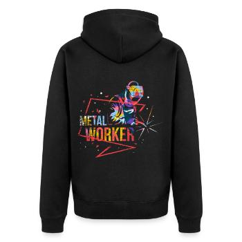 Robuster Metallbauer Blecharbeit - Unisex Premium Bio Zip Hoodie - Schwarz - Hinten - Nico (187cm)