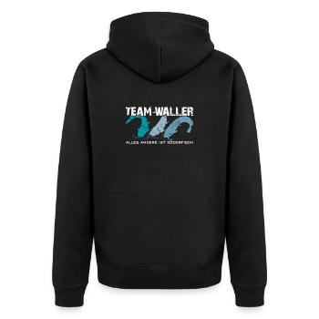 Wels angeln Waller fischen Team Waller - Unisex Premium Bio Zip Hoodie - Schwarz - Hinten - Nico (187cm)