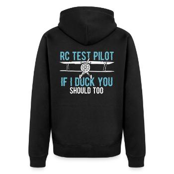 RC-Pilot RC-Modellflug RC-Modellbau - Unisex Premium Bio Zip Hoodie - Schwarz - Hinten - Nico (187cm)