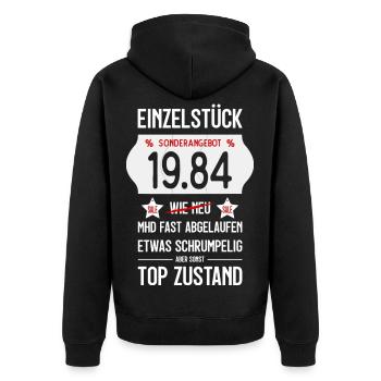 42. GEBURTSTAG 1984 EINZELSTÜCK PREISSCHILD - Unisex Premium Bio Zip Hoodie - Schwarz - Hinten - Nico (187cm)