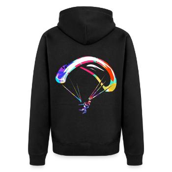 Kühner Gleitschirmflieger Aufwind - Unisex Premium Bio Zip Hoodie - Schwarz - Hinten - Nico (187cm)