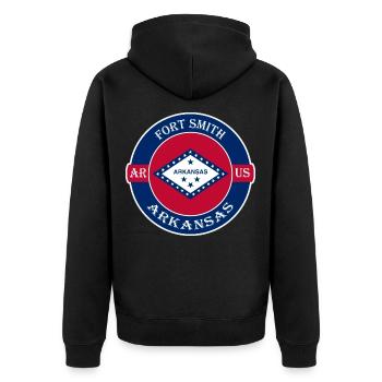 Fort Smith Arkansas Flagge USA Reise Souvenir Abzeichen - Unisex Premium Bio Zip Hoodie - Schwarz - Hinten - Nico (187cm)
