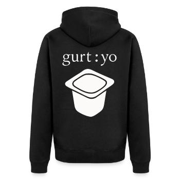 Joghurt Wortspiel Gurt Yo - Unisex Premium Bio Zip Hoodie - Schwarz - Hinten - Nico (187cm)
