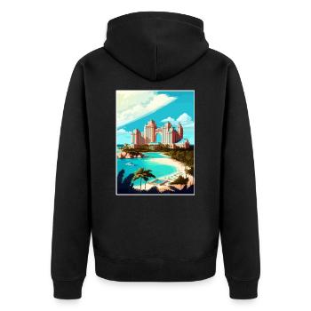 Atlantis Paradies Karibik Vintage Reise Poster - Unisex Premium Bio Zip Hoodie - Schwarz - Hinten - Nico (187cm)