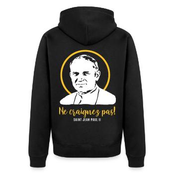 Fürchtet euch nicht - Papst Johannes Paul II JP2 - Unisex Premium Bio Zip Hoodie - Schwarz - Hinten - Nico (187cm)