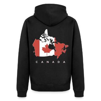 Kanada Silhouette mit Ahornblatt - Unisex Premium Bio Zip Hoodie - Schwarz - Hinten - Nico (187cm)