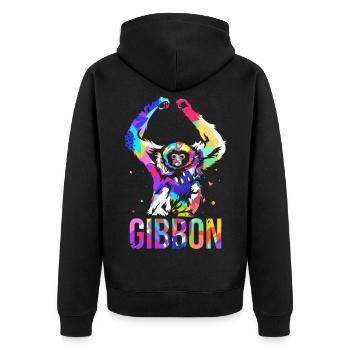 Fröhlicher Gibbon Kletterkünstler - Unisex Premium Bio Zip Hoodie - Schwarz - Hinten - Nico (187cm)