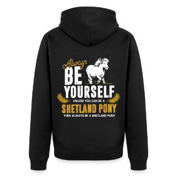 Flauschiges Shetlandpony Kinderliebling - Unisex Premium Bio Zip Hoodie - Schwarz - Hinten - Nico (187cm)