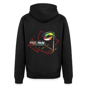 Temperamentvoller Steelpan Kalypso - Unisex Premium Bio Zip Hoodie - Schwarz - Hinten - Nico (187cm)