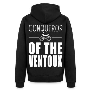 Eroberer des Ventoux - Unisex Premium Bio Zip Hoodie - Schwarz - Hinten - Nico (187cm)