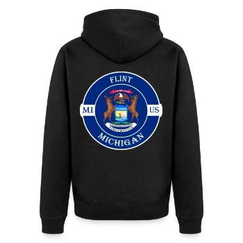 Flint Michigan Flagge USA Reise Souvenir Abzeichen - Unisex Premium Bio Zip Hoodie - Schwarz - Hinten - Nico (187cm)