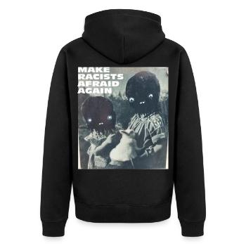Make racists afraid again Fuck Nazis Rassismus FCK - Unisex Premium Bio Zip Hoodie - Schwarz - Hinten - Nico (187cm)