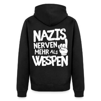 Nazis nerven mehr als Wespen - Unisex Premium Bio Zip Hoodie - Schwarz - Hinten - Nico (187cm)