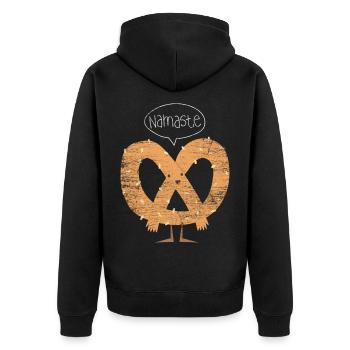 Knusprige Laugenbrezel Namaste - Unisex Premium Bio Zip Hoodie - Schwarz - Hinten - Nico (187cm)