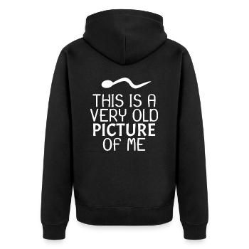 Sperma Spruch lustig - Unisex Premium Bio Zip Hoodie - Schwarz - Hinten - Nico (187cm)