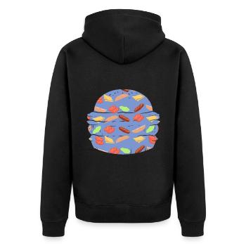 Burger Muster bunt Fast Food - Unisex Premium Bio Zip Hoodie - Schwarz - Hinten - Nico (187cm)