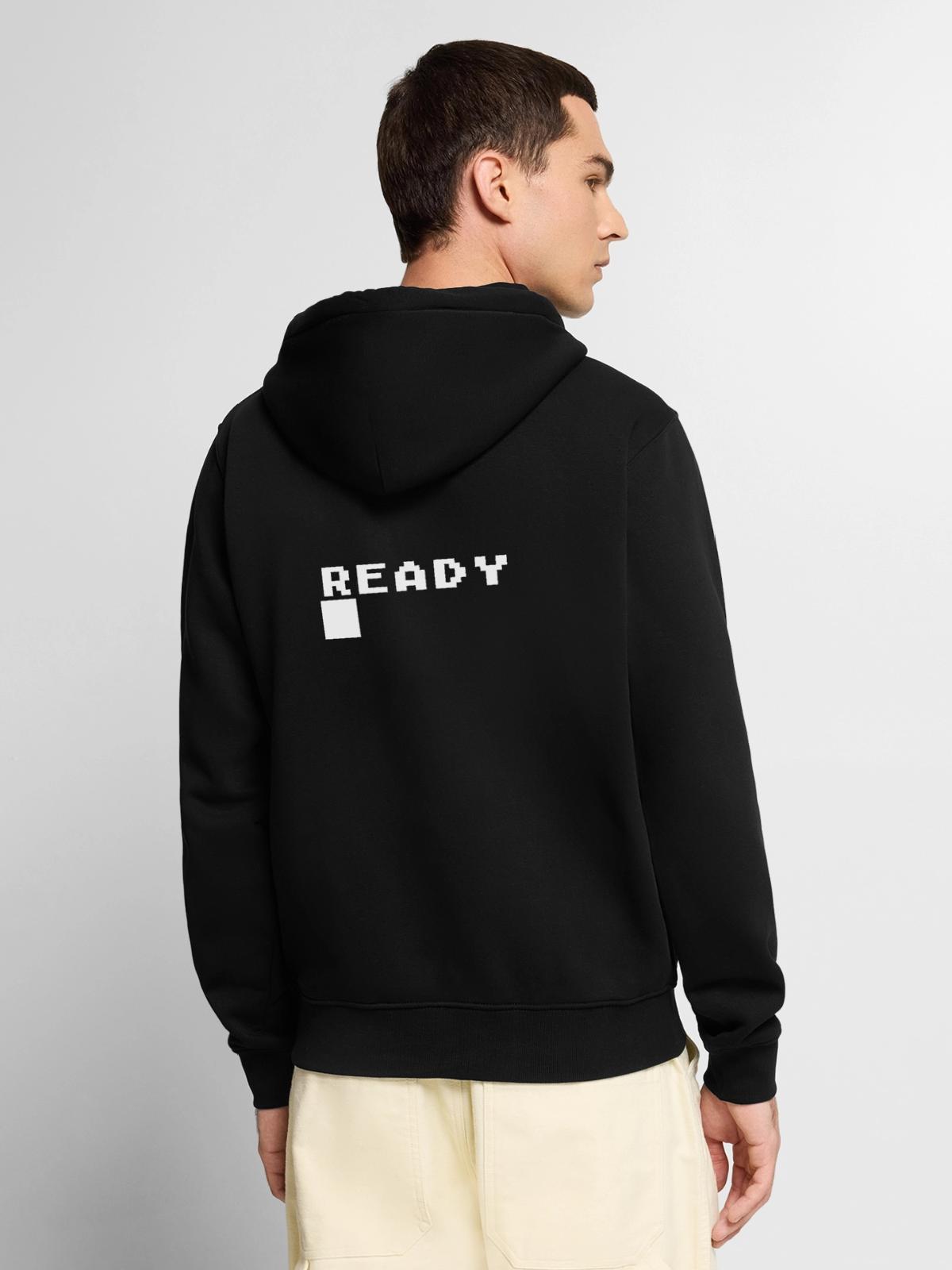 BASIC Ready - Unisex Premium Bio Zip Hoodie - Schwarz - Hinten - Nico (187cm)