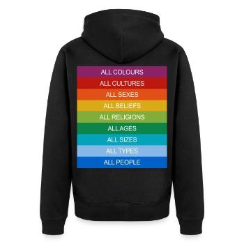 Tolerance Equality Inclusion Tolerance Pride Queer - Unisex Premium Organic Zip Hoodie - black - Back - Nico (187cm)