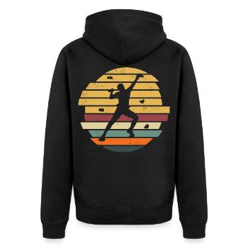 Boulder Klettern Bouldern Bergsteiger Kletterer - Unisex Premium Bio Zip Hoodie - Schwarz - Hinten - Nico (187cm)