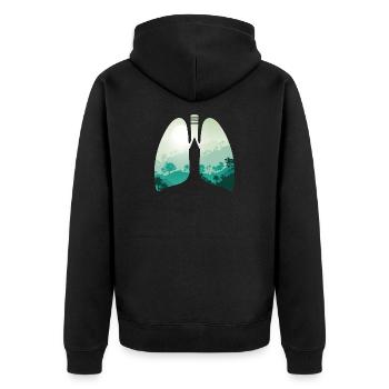 Grüne Natur Wald Landschaft Lunge - Unisex Premium Bio Zip Hoodie - Schwarz - Hinten - Nico (187cm)