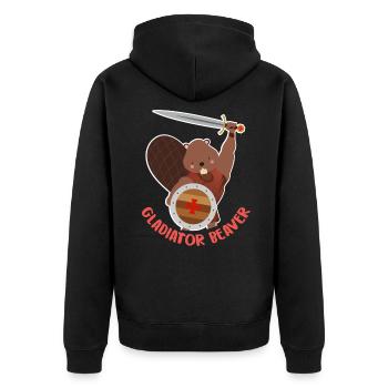 Ritterlicher Biber Schwertkampf - Unisex Premium Bio Zip Hoodie - Schwarz - Hinten - Nico (187cm)