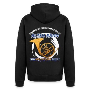 Waldhorn Geschenkidee - Unisex Premium Bio Zip Hoodie - Schwarz - Hinten - Nico (187cm)
