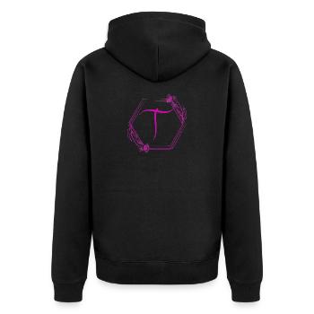 T-Blüten-Monogramm im Hexagon - Unisex Premium Bio Zip Hoodie - Schwarz - Hinten - Nico (187cm)
