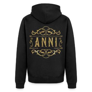 Anni gold - Unisex Premium Bio Zip Hoodie - Schwarz - Hinten - Nico (187cm)