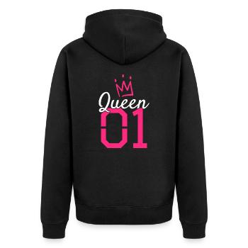 Queen 01 Krone - Unisex Premium Bio Zip Hoodie - Schwarz - Hinten - Nico (187cm)