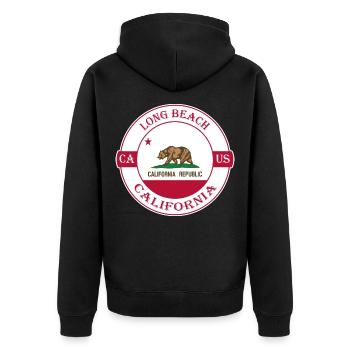 Long Beach Kalifornien Flagge USA Souvenir Abzeichen - Unisex Premium Bio Zip Hoodie - Schwarz - Hinten - Nico (187cm)