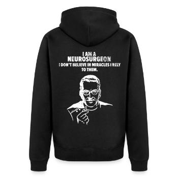 Kluge Neurochirurgin Gehirnoperation - Unisex Premium Bio Zip Hoodie - Schwarz - Hinten - Nico (187cm)