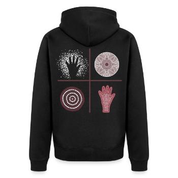 Aboriginal Australian Kunst in Perfektion - Unisex Premium Bio Zip Hoodie - Schwarz - Hinten - Nico (187cm)