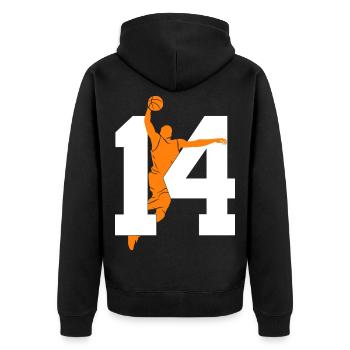 NUMMER 14 BASKETBALL 14. GEBURTSTAG - Unisex Premium Bio Zip Hoodie - Schwarz - Hinten - Nico (187cm)
